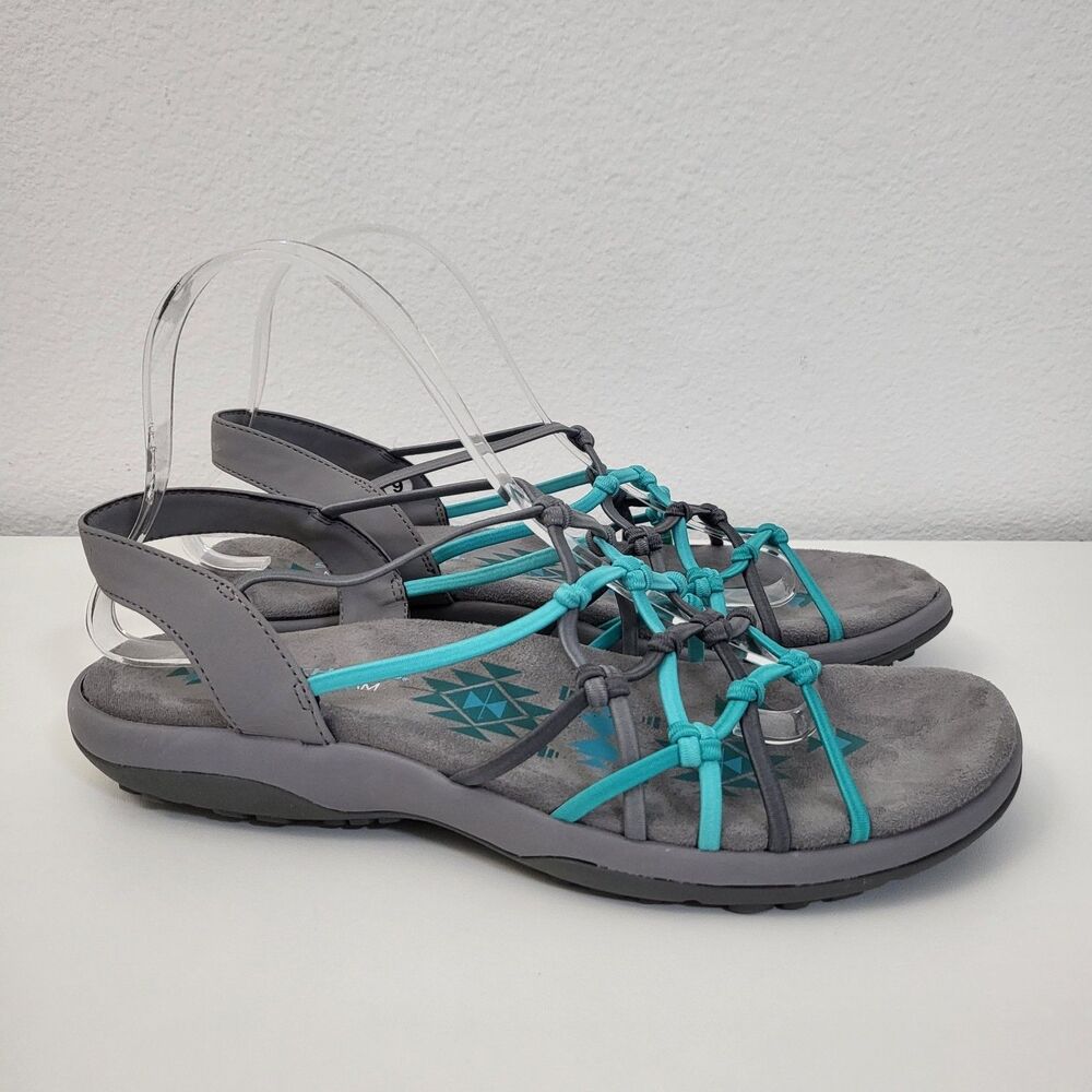 SKECHERS Reggae Slim Forget Me Knot Sport Sandals Womens 9 Gray Aqua Outdoors